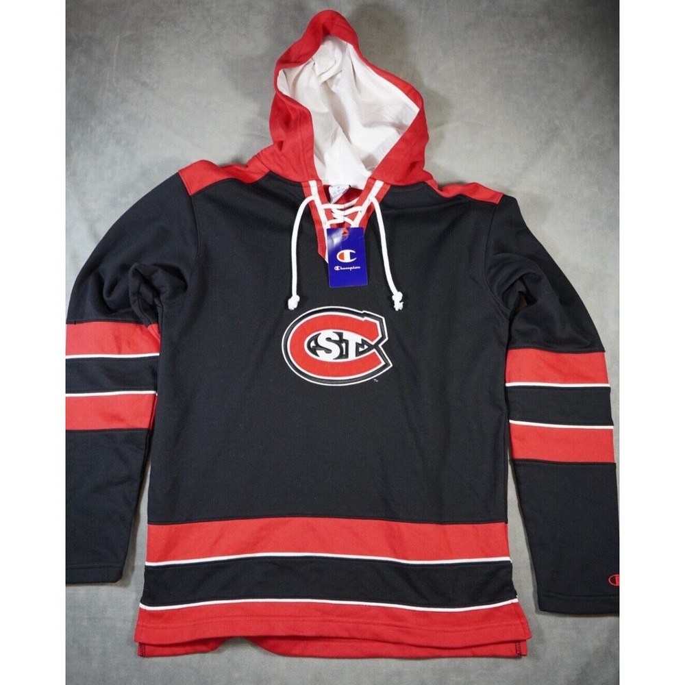 Champion St Cloud State University Mens M Sweatshirt Hoodie Logo Black Red